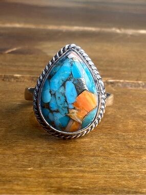 Sterling Silver 925 Vintage Style Turquoise Gemstone Ring Women Size 5.5 Boho